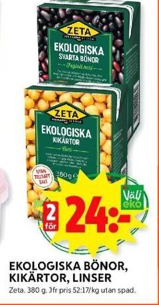 ICA Kvantum EKOLOGISKA BÖNOR, KIKÄRTOR, LINSER erbjuda