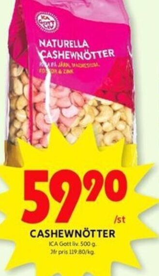 ICA Kvantum CASHEWNÖTTER erbjuda