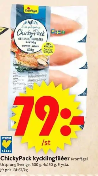 ICA Supermarket ChickyPack kycklingfiléer Kronfågel. erbjuda