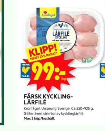 ICA Kvantum Kronfågel kycklinglårfile erbjuda