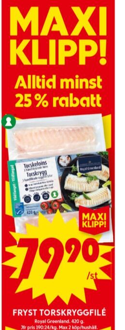 ICA Maxi Royal greenland torskfilé erbjuda