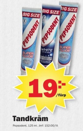 Pekås Pepsodent tandkräm erbjuda