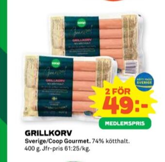 Stora Coop Coop gourmet grillkorv erbjuda