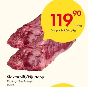 Slaktarbiff/Njurtapp Ca. 5 kg. Färsk. Sverige. SCAN