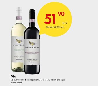 Snabbgross Vin 75 cl. Trebbiano & Montepulciano. 12% & 13%. Italien. Ekologisk. Umani Ronchi erbjuda