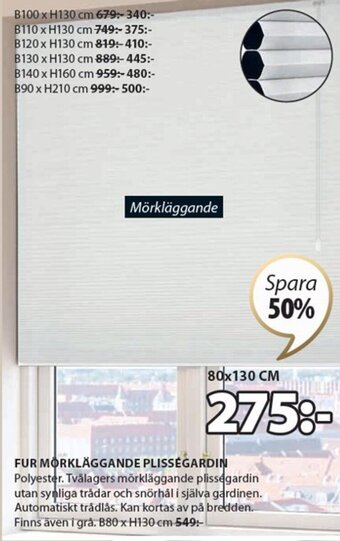 JYSK FUR MÖRKLÄGGANDE PLISSÉGARDIN erbjuda