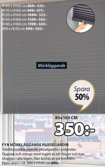 JYSK FYN MÖRKLÄGGANDE PLISSÉGARDIN erbjuda