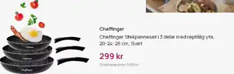 Cheffinger Stekpanneset i 3 delar med reptålig yta, 20-24-28 cm, Svart