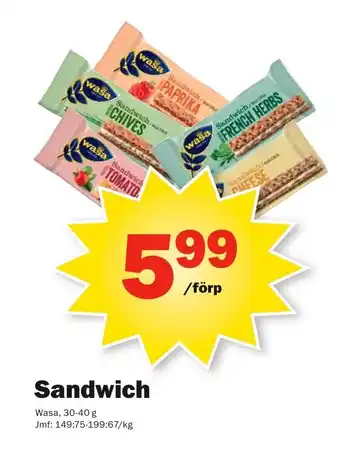 Pekås Wasa Sandwich 30-40g erbjuda