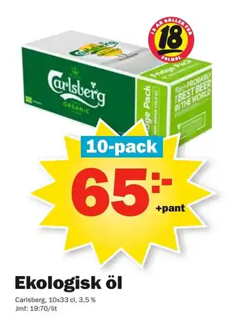 Pekås Carlsberg Ekologisk öl 10x33cl erbjuda
