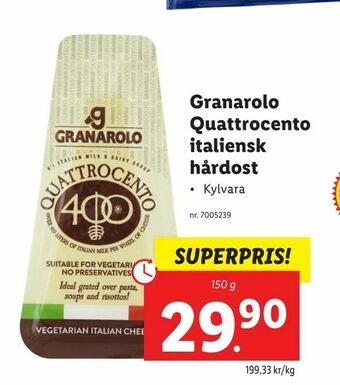 Lidl Granarolo Quattrocento italiensk hårdost erbjuda