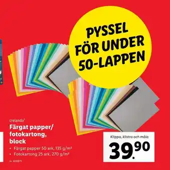 Lidl Färgat papper/ fotokartong, block erbjuda