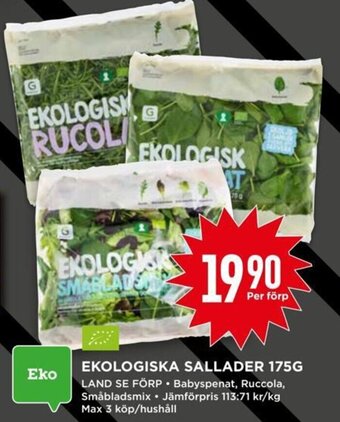 Willys EKOLOGISKA SALLADER 175G LAND SE FÖRP erbjuda