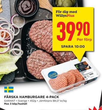 Willys Hemma Färska hamburgare 4-pack erbjuda