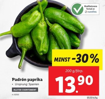Lidl Padrón paprika erbjuda
