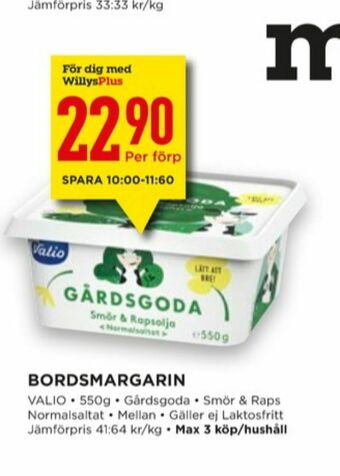Willys Valio Gårdsgoda Smörgåsmargarin erbjuda