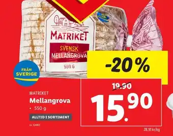 Lidl MATRIKET Mellangrova erbjuda