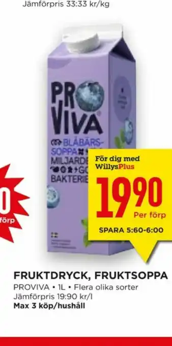 Willys ProViva Fruktsoppor erbjuda