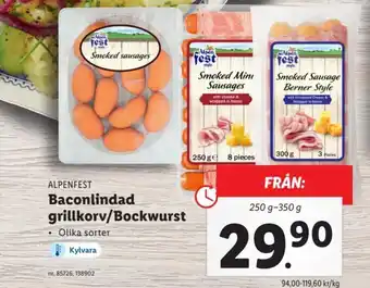 Lidl ALPENFEST Baconlindad grillkorv/Bockwurst erbjuda