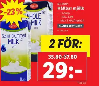 Lidl MILBONA Hållbar mjölk erbjuda