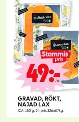 ICA Kvantum GRAVAD, RÖKT, NAJAD LAX erbjuda