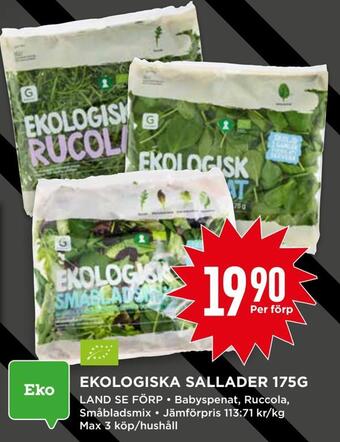Willys Ekologiska sallader 175g erbjuda