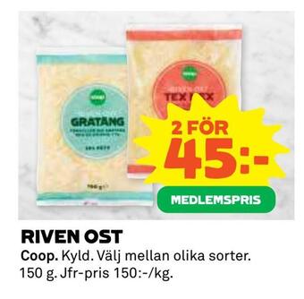 Coop Daglivs Riven ost erbjuda