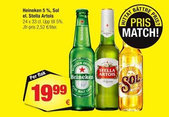 Heineken 5 %, sol el. stella artois