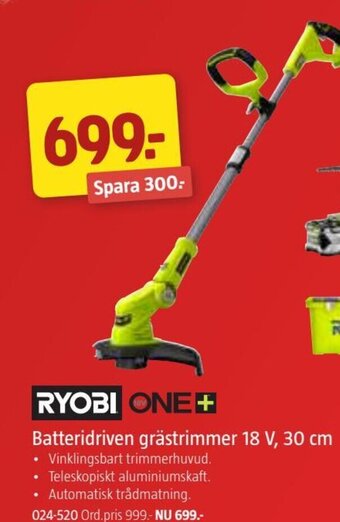 Jula Batteridriven grästrimmer 18 V, 30 cm erbjuda