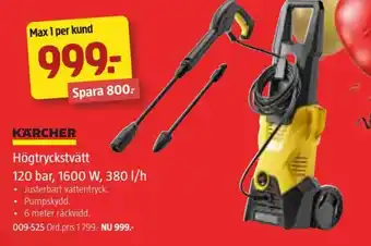 Jula KÄRCHER Högtryckstvätt 120 bar, 1600 W, 380 l/h erbjuda