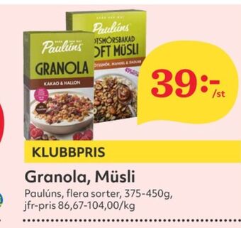 Hemköp Paulùns granola erbjuda