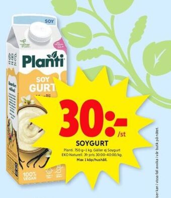 ICA Kvantum Soygurt yoghurt alternativ erbjuda