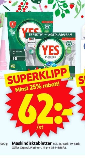 ICA Supermarket Yes diskmaskintabs erbjuda
