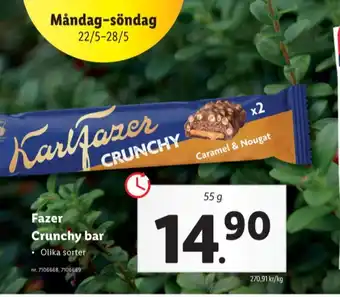 Lidl Fazer chokladbar crunchy caramel & nougat erbjuda