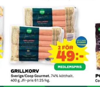 Stora Coop Coop gourmet grillkorv erbjuda