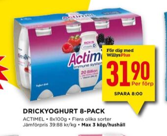 Willys Actimel drickyoghurt erbjuda