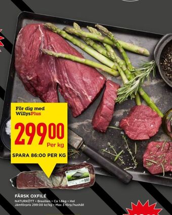 Willys Naturkött oxfilé erbjuda