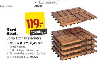 Jula Golvplattor av akaciaträ 5-pk 30x30 cm, 0,45 m2 erbjuda