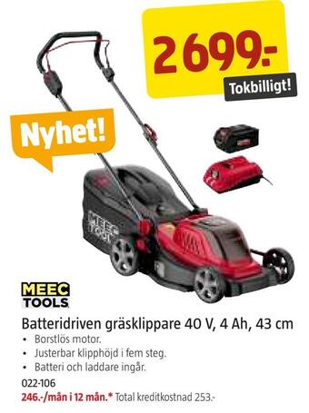 Jula Batteridriven gräsklippare 40 v, 4 ah, 43 cm erbjuda