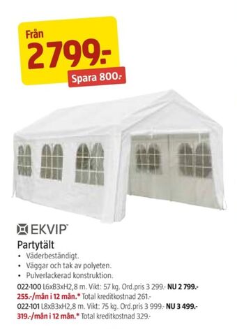 Jula Ekvip partytält erbjuda