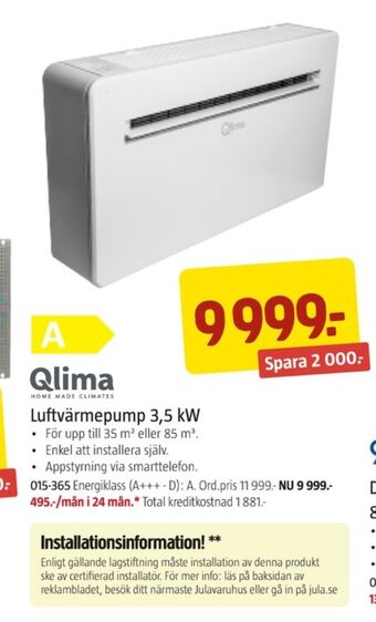 Jula Qlima värmepump erbjuda