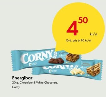 Energibar 20 g. Chocolate & White Chocolate. Corny
