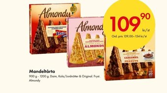 Mandeltårta 900 g - 1200 g. Daim, Kola/Jordnötter & Original. Fryst. Almondy