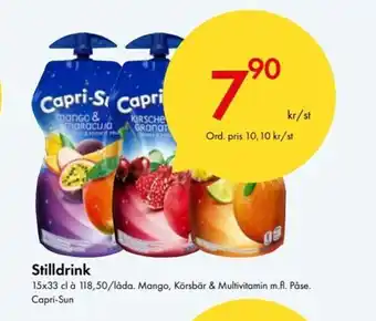 Snabbgross Stilldrink 15x33 cl à 118,50/låda. Mango, Körsbär & Multivitamin m.fl. Påse. Capri-Sun erbjuda