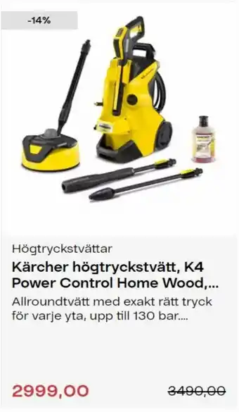 Clas Ohlson Högtryckstvättar Kärcher högtryckstvätt, K4 Power Control Home Wood erbjuda