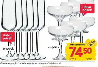 Rusta Champagneglas och champagnecoupeglas erbjuda