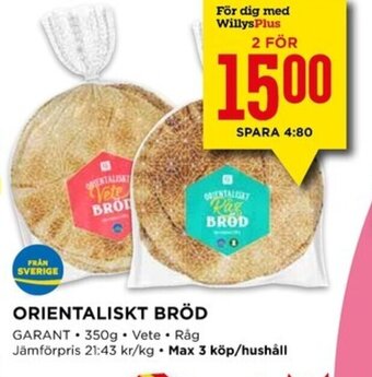 Willys ORIENTALISKT BRÖD erbjuda