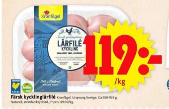 ICA Supermarket Kronfågel kycklinglårfile erbjuda