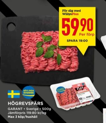 Willys Garant nötfärs erbjuda