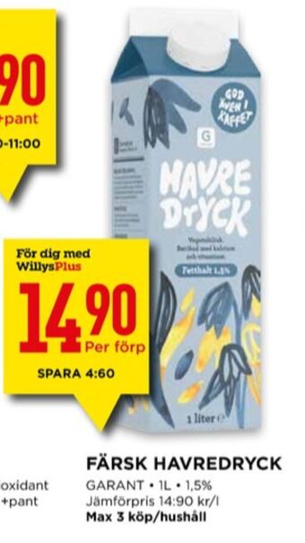 Willys Garant havredryck erbjuda